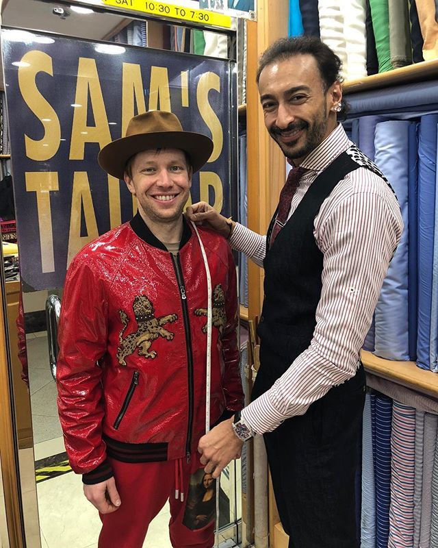 Imagine Dragon fitting a new jacket with Roshan Melwani