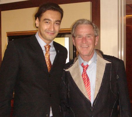 Roshan Melwani with George Bush Junior, fitting a bespoke suit at his hotel